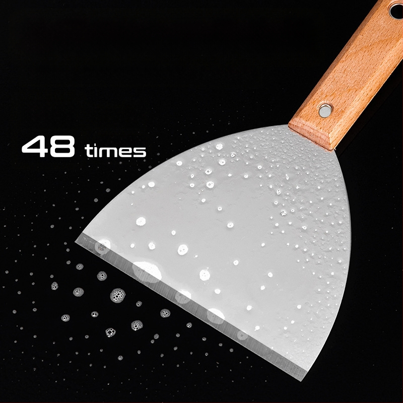 Шпакловъчен нож, японски стил, дебел лез от неръждаема стомана, дръжка от бук, тип плосък нож, за домашно декориране и почистване на пода