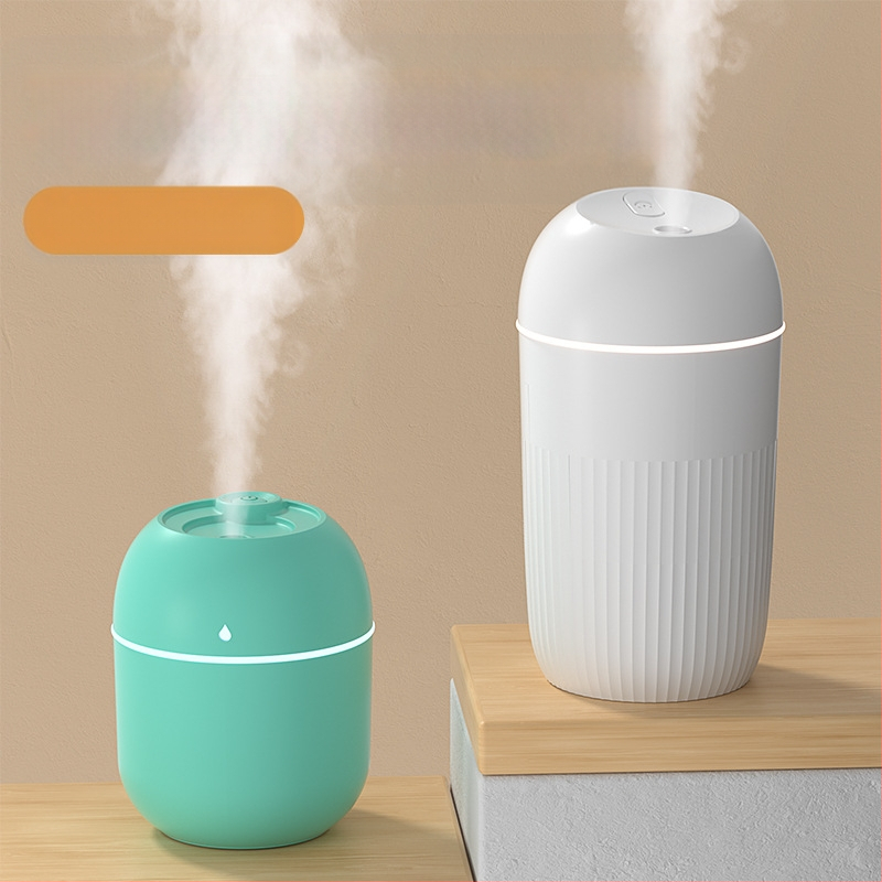 USB захранван овлажнител за бюро и дом, безшумен, преносим, колонен дизайн; 1 изход за мъгла, таймер 2–8 ч, подходящ за помещения до 10 м²
