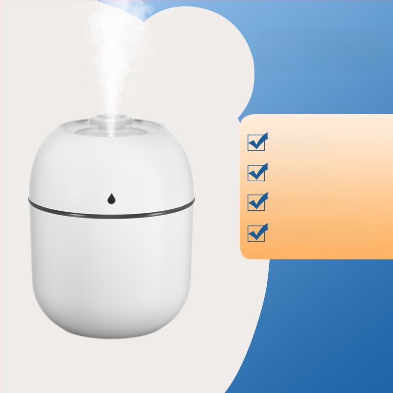 USB захранван овлажнител за бюро и дом, безшумен, преносим, колонен дизайн; 1 изход за мъгла, таймер 2–8 ч, подходящ за помещения до 10 м²