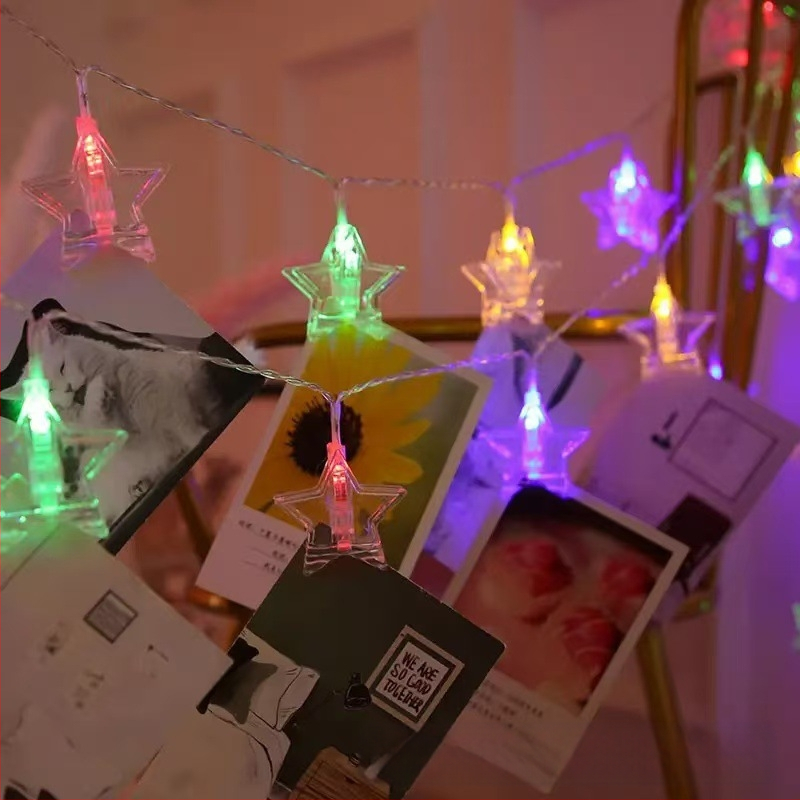 LED klipsidega valgustring, tähekujuline, 10–40 LED, 3000K, IP65, patareidega toidetud