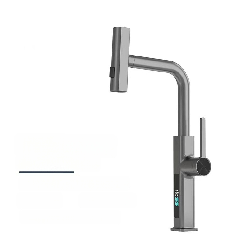 Robinet de bucătărie cu duș retractabil, din oțel inoxidabil, cartuș ceramic, 1.6 MPa, 0–90°C
