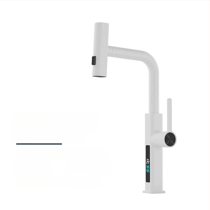 Robinet de bucătărie cu duș retractabil, din oțel inoxidabil, cartuș ceramic, 1.6 MPa, 0–90°C