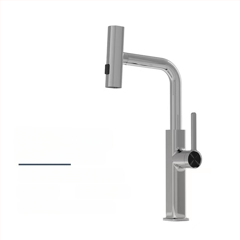 Robinet de bucătărie cu duș retractabil, din oțel inoxidabil, cartuș ceramic, 1.6 MPa, 0–90°C