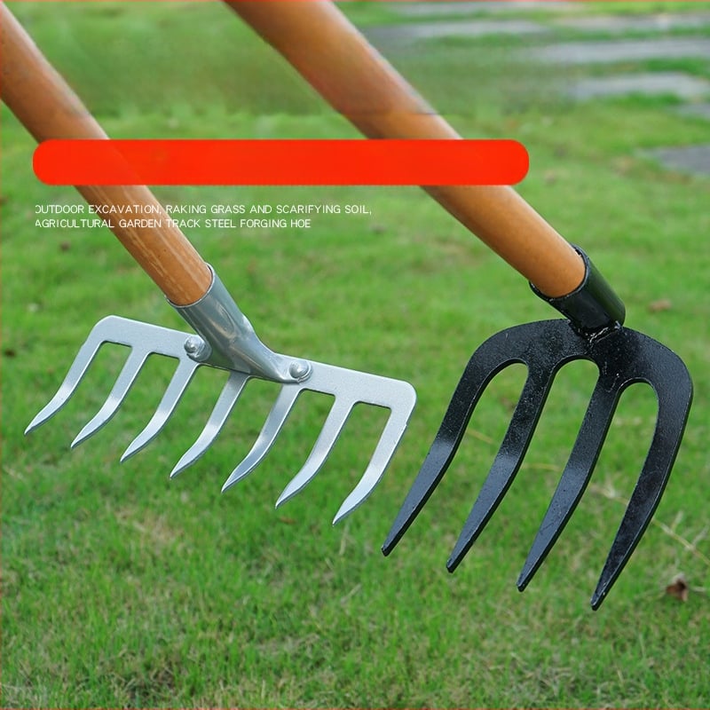 Ράκα εννιά δοντιών με ξύλινο κοντάρι, μαγανίου χάλυβας, πολυδόντια για γεωργία και κήπους