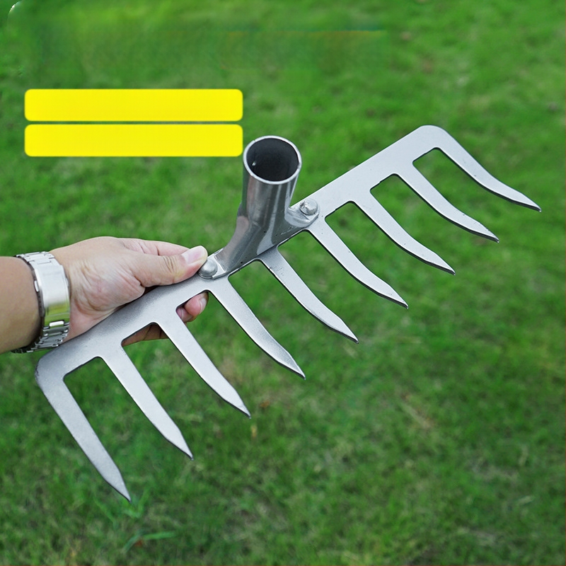 Ράκα εννιά δοντιών με ξύλινο κοντάρι, μαγανίου χάλυβας, πολυδόντια για γεωργία και κήπους