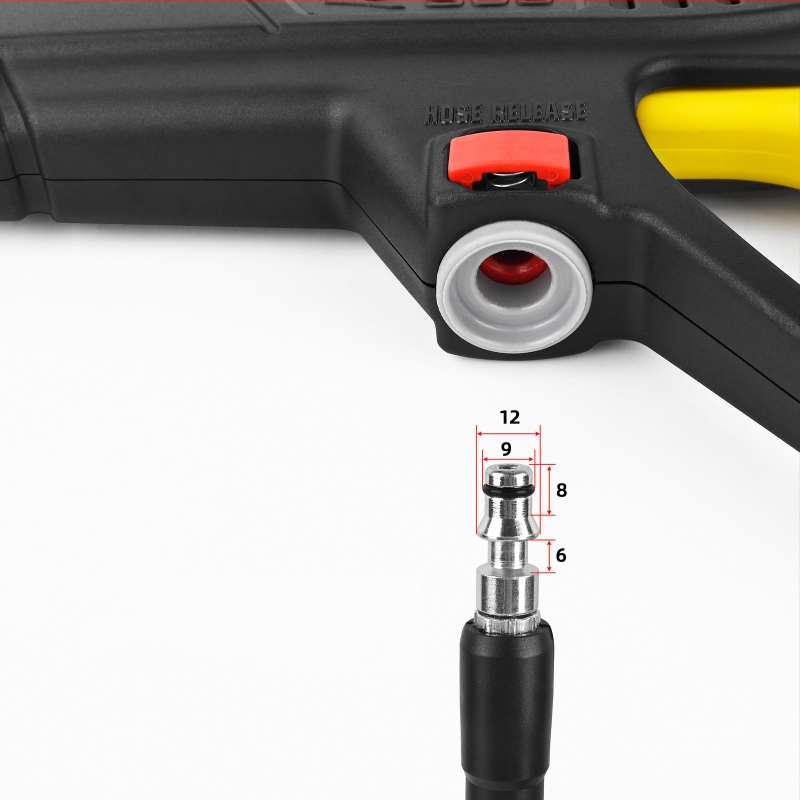 Augsta spiediena automašīnu mazgāšanas pistole, galva un rokturis no inženierplastmasām, izsmidzināšanas attālums 2 m, ūdens spiediens 160 bar / 2320 psi