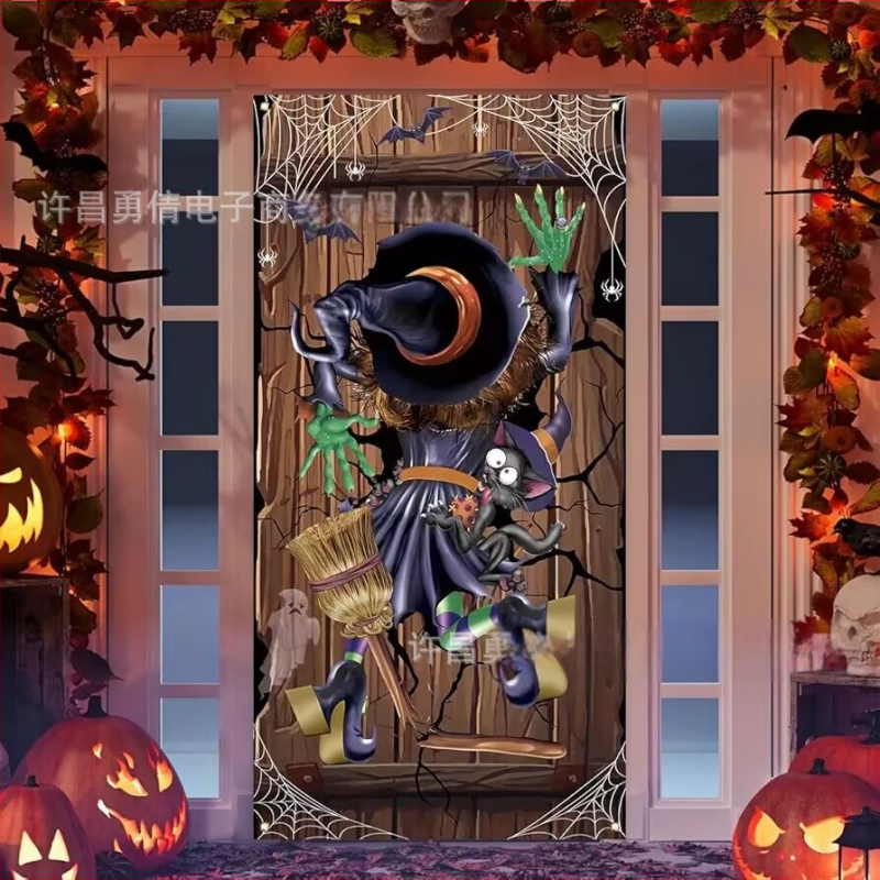 Qian Хелоуин завеса за врата за парти декор, полиестер, реквизит за оформление на площадка, IP лиценз