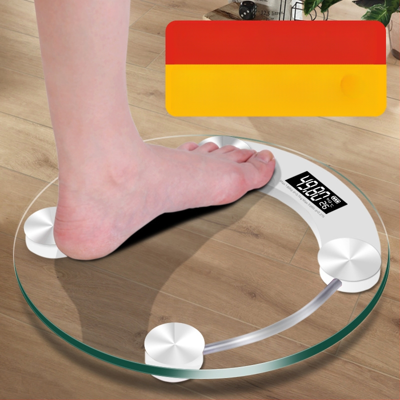 Apaļš mājas viedais elektroniskais veselības svars ar temperētā stikla paneli, bateriju darbībai, modelis 2003A-28, BORO/Baolan