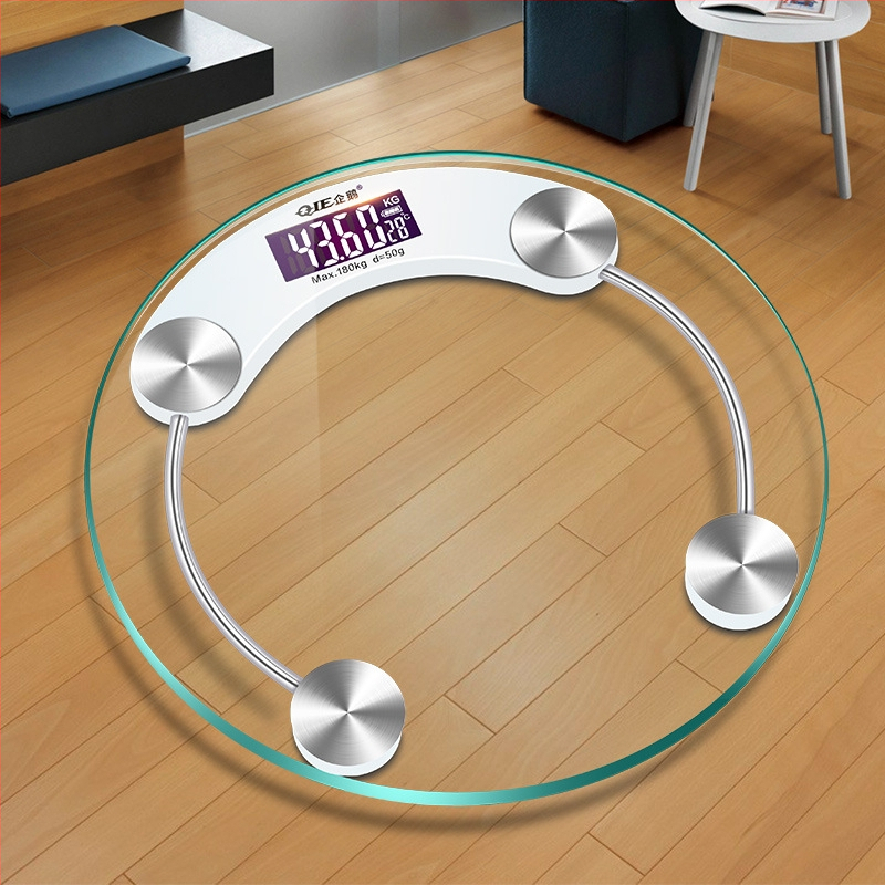 Apaļš mājas viedais elektroniskais veselības svars ar temperētā stikla paneli, bateriju darbībai, modelis 2003A-28, BORO/Baolan