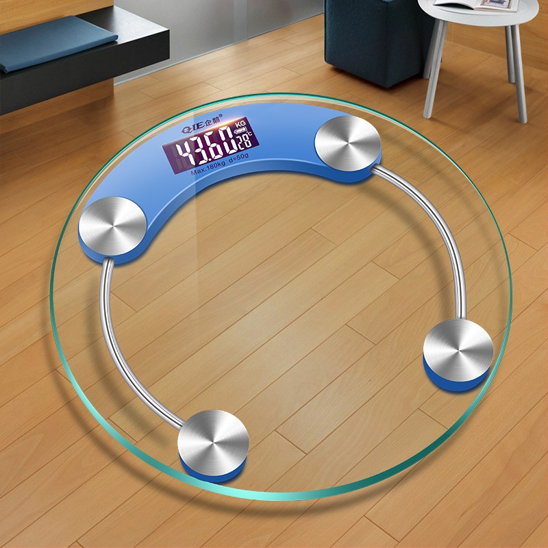 Apaļš mājas viedais elektroniskais veselības svars ar temperētā stikla paneli, bateriju darbībai, modelis 2003A-28, BORO/Baolan