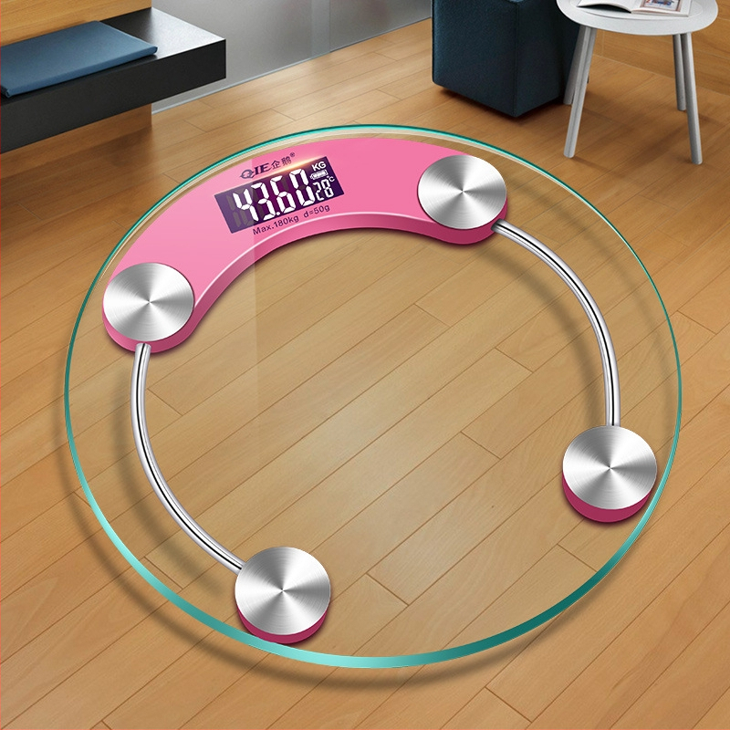 Apaļš mājas viedais elektroniskais veselības svars ar temperētā stikla paneli, bateriju darbībai, modelis 2003A-28, BORO/Baolan