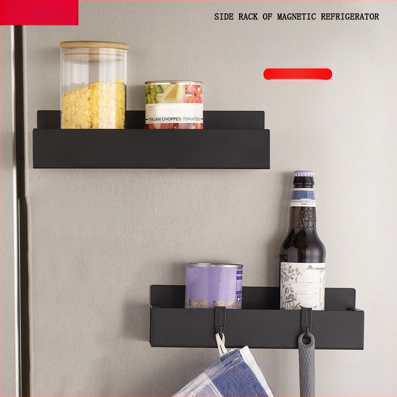 Магнитна кухненска поставка за хладилник - монтаж без инструменти, подвижна, желязна конструкция, страничен рафт за подправки, прост и модерен стил