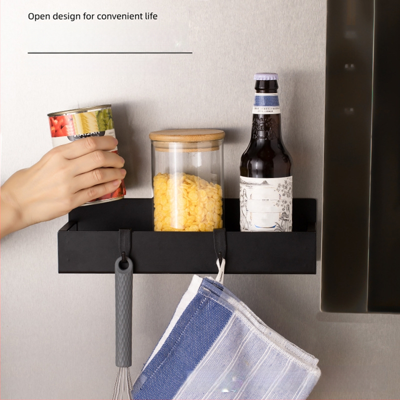 Магнитна кухненска поставка за хладилник - монтаж без инструменти, подвижна, желязна конструкция, страничен рафт за подправки, прост и модерен стил