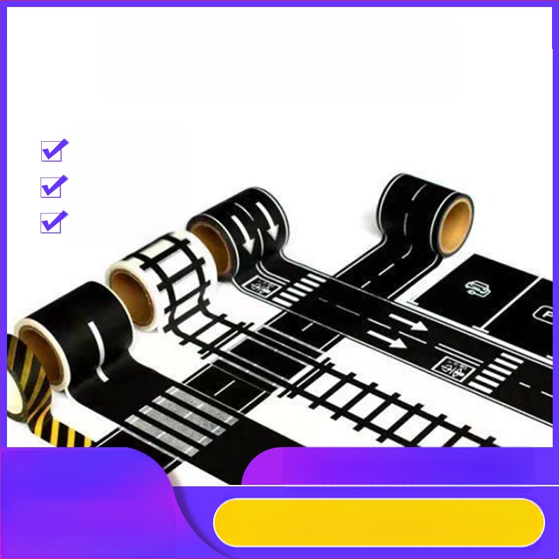 Papirnata traka s dizajnom cesta i željeznice za DIY – automobili i vlakovi, zakrivljene naljepnice; model YS3, podloga: papir, debljina: 80 μm, pogodna za pakiranje darova, ukrašavanje knjiga, ručni radovi