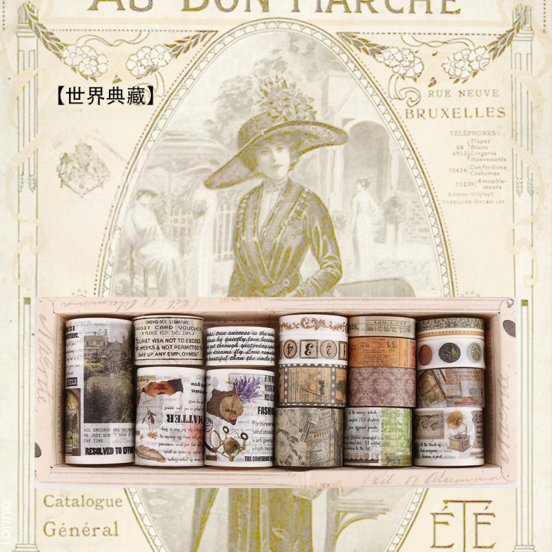 Yue Lu dekoratīvs papīra lentu komplekts retro dienasgrāmatai un scrapbookingam – 18 ruļļi, substrāts: papīrs, pielietojums: universāls, imports: Nē, dāvanā: Nē