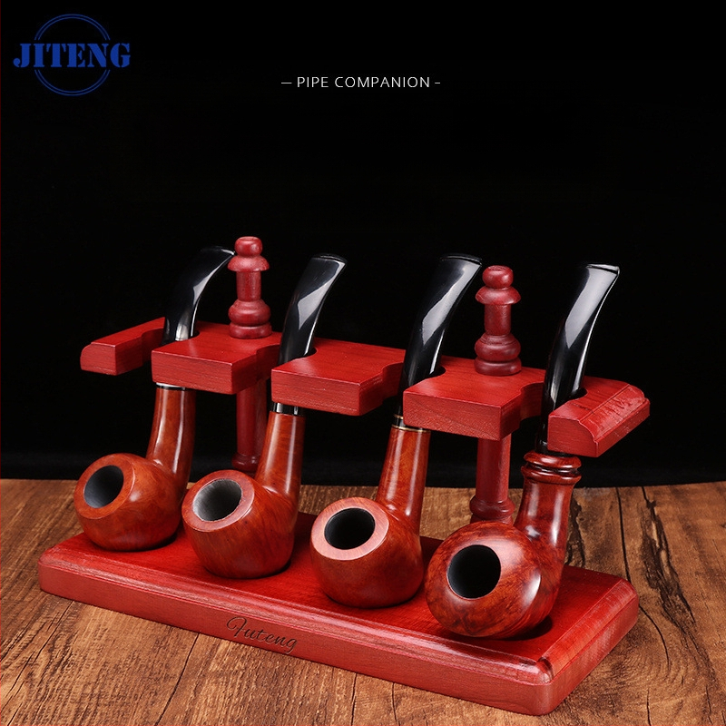 Koka daudzpozīciju vertikālais pīpes statīvs ar noņemamu mahagoni pamatni izstādīšanai