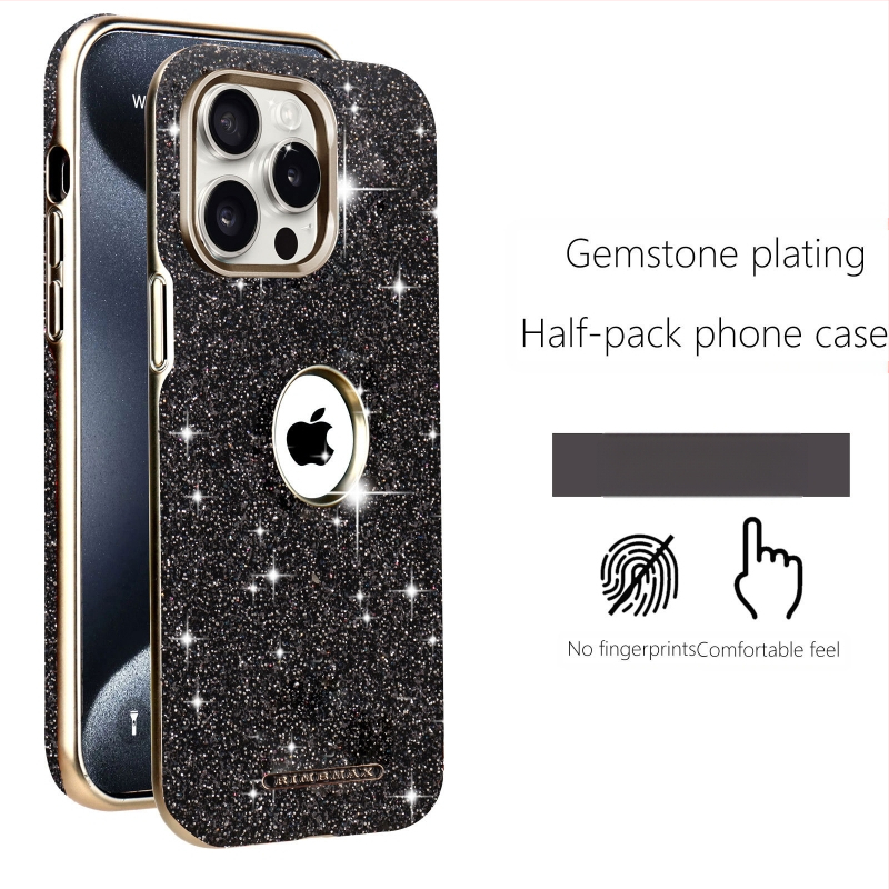 Ochranný kryt na iPhone 12–15 sériu s trblietavým dizajnom a viditeľným logom, magnetický, odolný proti otlačkom prstov, plné krytie, PC materiál, elektroplatina povrch