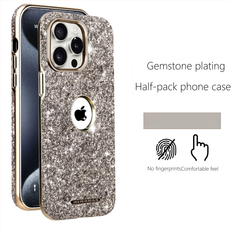 Ochranný kryt na iPhone 12–15 sériu s trblietavým dizajnom a viditeľným logom, magnetický, odolný proti otlačkom prstov, plné krytie, PC materiál, elektroplatina povrch