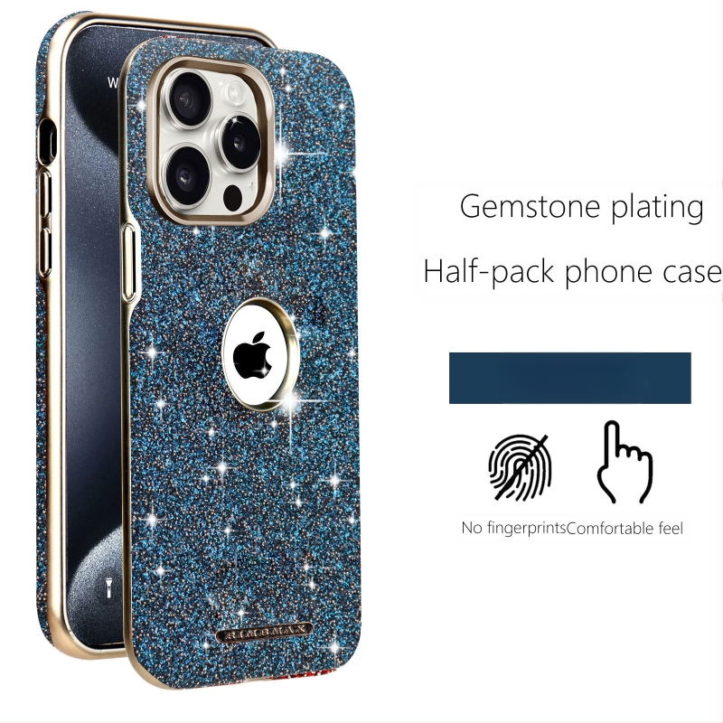 Ochranný kryt na iPhone 12–15 sériu s trblietavým dizajnom a viditeľným logom, magnetický, odolný proti otlačkom prstov, plné krytie, PC materiál, elektroplatina povrch