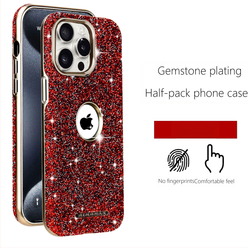 Ochranný kryt na iPhone 12–15 sériu s trblietavým dizajnom a viditeľným logom, magnetický, odolný proti otlačkom prstov, plné krytie, PC materiál, elektroplatina povrch