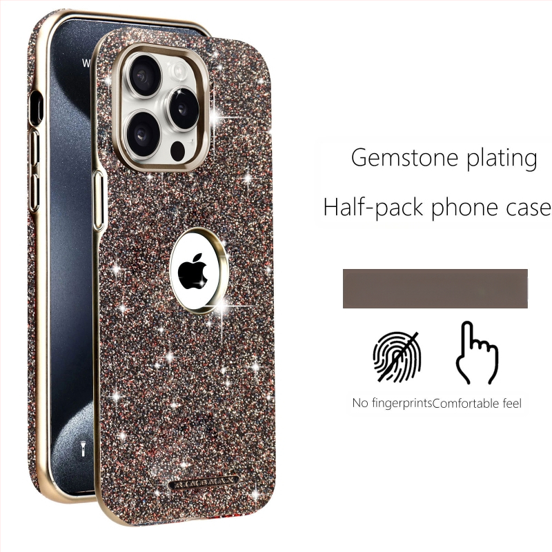 Ochranný kryt na iPhone 12–15 sériu s trblietavým dizajnom a viditeľným logom, magnetický, odolný proti otlačkom prstov, plné krytie, PC materiál, elektroplatina povrch