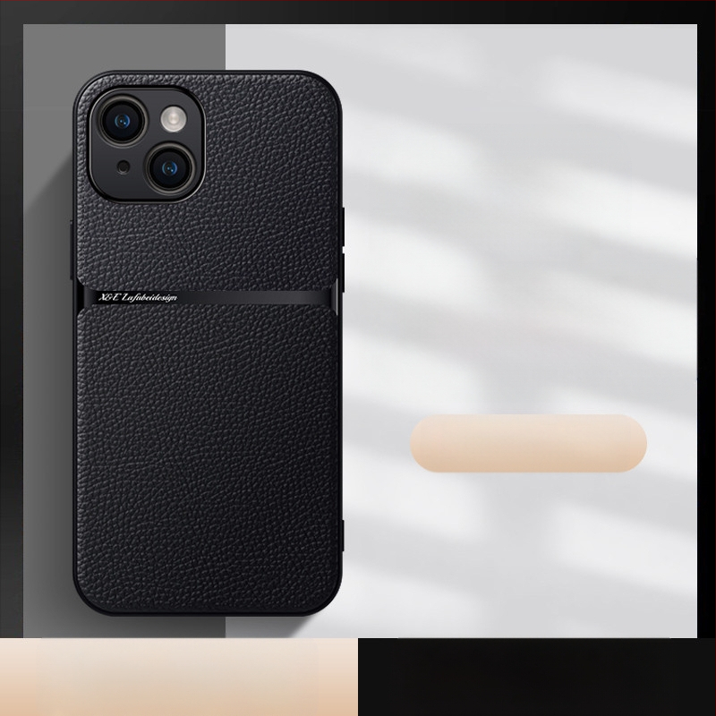 Калъф за iPhone с магнитна кожена текстура, имитационна кожа, твърд корпус; удароустойчив, анти отпечатъци, износоустойчив, защита при падане; съвместим с iPhone 11–14 серия (включително Pro/Max)