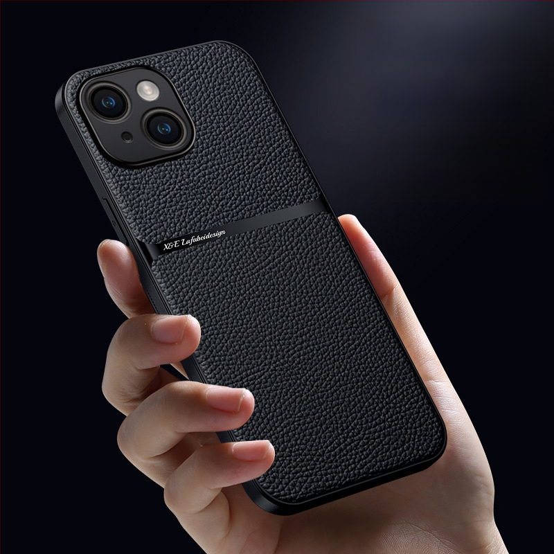 iPhone lieta ar magnētisku ādas tekstūru, mākslīgā āda, cieta korpuss; šoksizturīgs, anti-pirkstu nospiedums, nodilumizturība, kritiena aizsardzība; saderīgs ar iPhone 11–14 sēriju (ieskaitot Pro/Max)