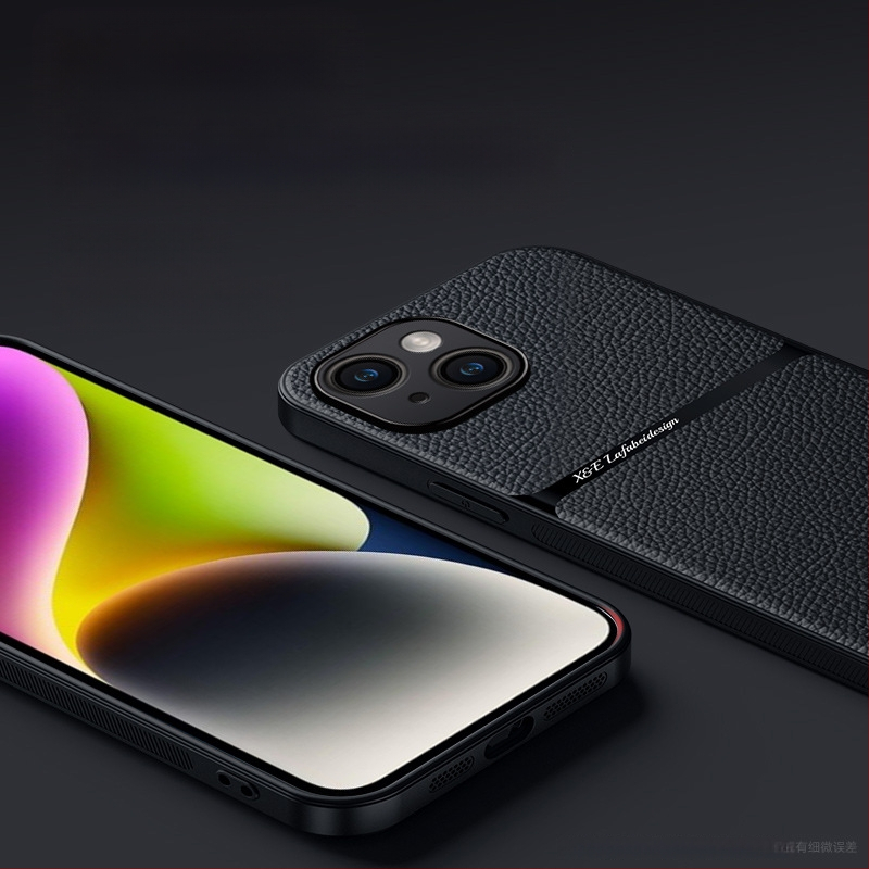 iPhone lieta ar magnētisku ādas tekstūru, mākslīgā āda, cieta korpuss; šoksizturīgs, anti-pirkstu nospiedums, nodilumizturība, kritiena aizsardzība; saderīgs ar iPhone 11–14 sēriju (ieskaitot Pro/Max)