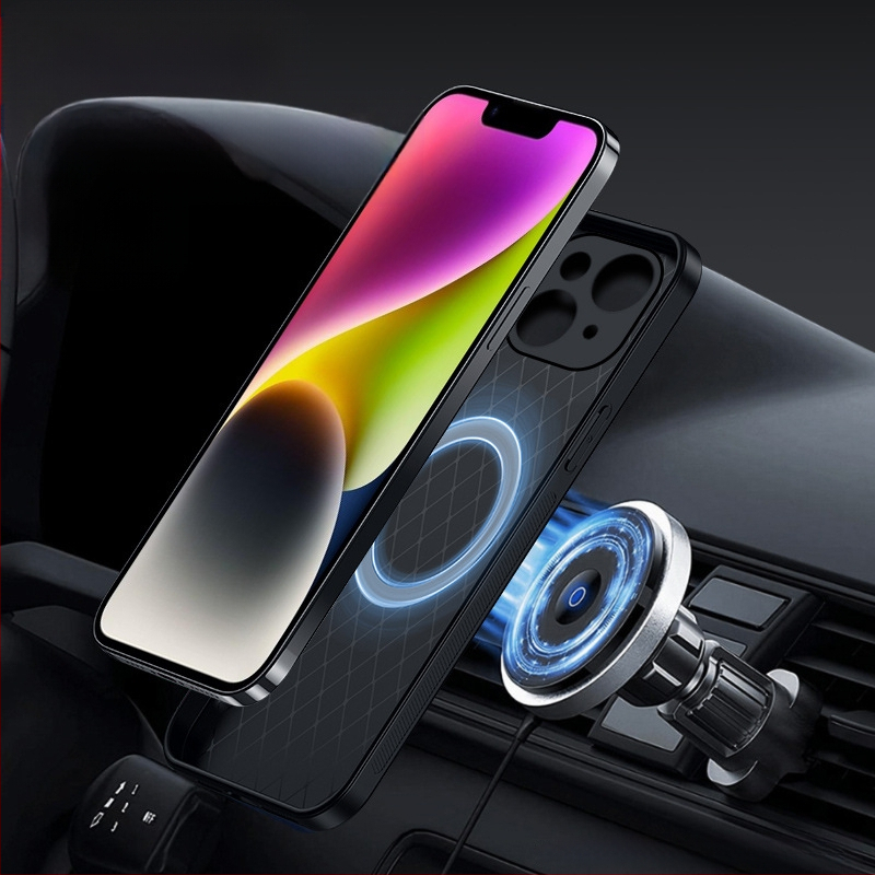 iPhone lieta ar magnētisku ādas tekstūru, mākslīgā āda, cieta korpuss; šoksizturīgs, anti-pirkstu nospiedums, nodilumizturība, kritiena aizsardzība; saderīgs ar iPhone 11–14 sēriju (ieskaitot Pro/Max)