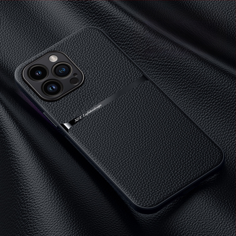 iPhone lieta ar magnētisku ādas tekstūru, mākslīgā āda, cieta korpuss; šoksizturīgs, anti-pirkstu nospiedums, nodilumizturība, kritiena aizsardzība; saderīgs ar iPhone 11–14 sēriju (ieskaitot Pro/Max)