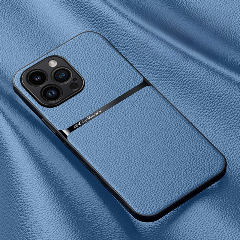 iPhone lieta ar magnētisku ādas tekstūru, mākslīgā āda, cieta korpuss; šoksizturīgs, anti-pirkstu nospiedums, nodilumizturība, kritiena aizsardzība; saderīgs ar iPhone 11–14 sēriju (ieskaitot Pro/Max)