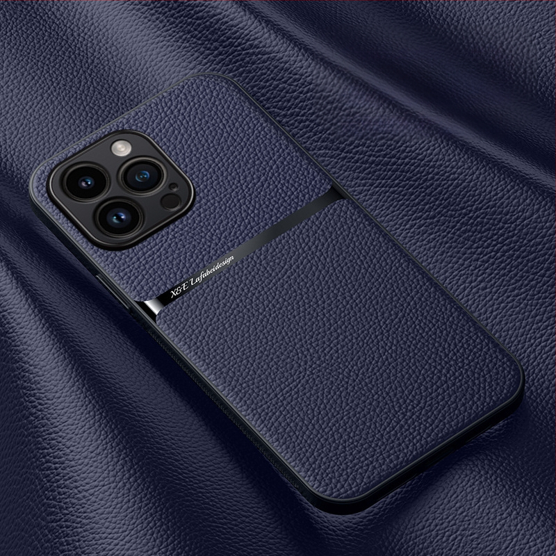 iPhone lieta ar magnētisku ādas tekstūru, mākslīgā āda, cieta korpuss; šoksizturīgs, anti-pirkstu nospiedums, nodilumizturība, kritiena aizsardzība; saderīgs ar iPhone 11–14 sēriju (ieskaitot Pro/Max)