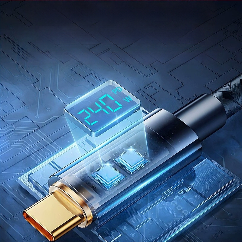 Καλώδιο USB Type-C με ψηφιακή οθόνη, μέγ. 240W, έξυπνο τσιπ, πλεκτό καλώδιο, συμβατό με Huawei/Xiaomi/Apple PD