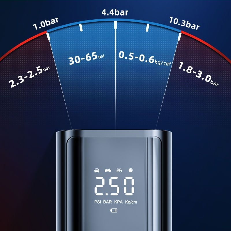 Gudrā bezvadu gaisa pumpa automašīnai ar digitālo displeju, automātiskais ieslēgšanas un izslēgšanas režīms, paredzēta auto un motocikliem, 7.4–12V, 120W, 3 m vads, 25 L/min