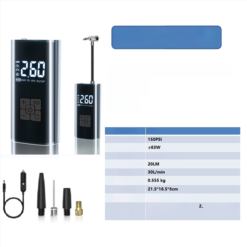 Gudrā bezvadu gaisa pumpa automašīnai ar digitālo displeju, automātiskais ieslēgšanas un izslēgšanas režīms, paredzēta auto un motocikliem, 7.4–12V, 120W, 3 m vads, 25 L/min