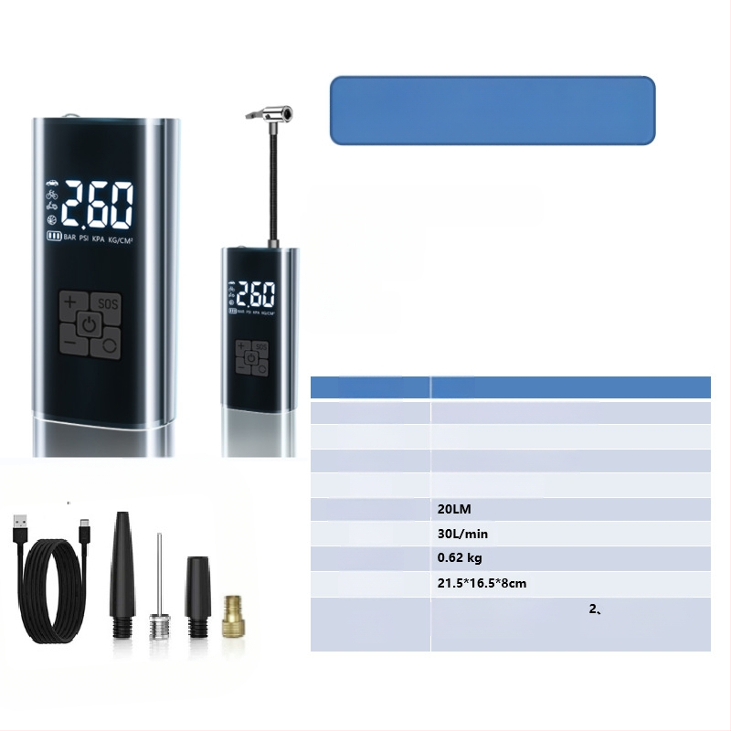 Gudrā bezvadu gaisa pumpa automašīnai ar digitālo displeju, automātiskais ieslēgšanas un izslēgšanas režīms, paredzēta auto un motocikliem, 7.4–12V, 120W, 3 m vads, 25 L/min
