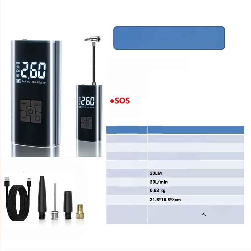 Gudrā bezvadu gaisa pumpa automašīnai ar digitālo displeju, automātiskais ieslēgšanas un izslēgšanas režīms, paredzēta auto un motocikliem, 7.4–12V, 120W, 3 m vads, 25 L/min
