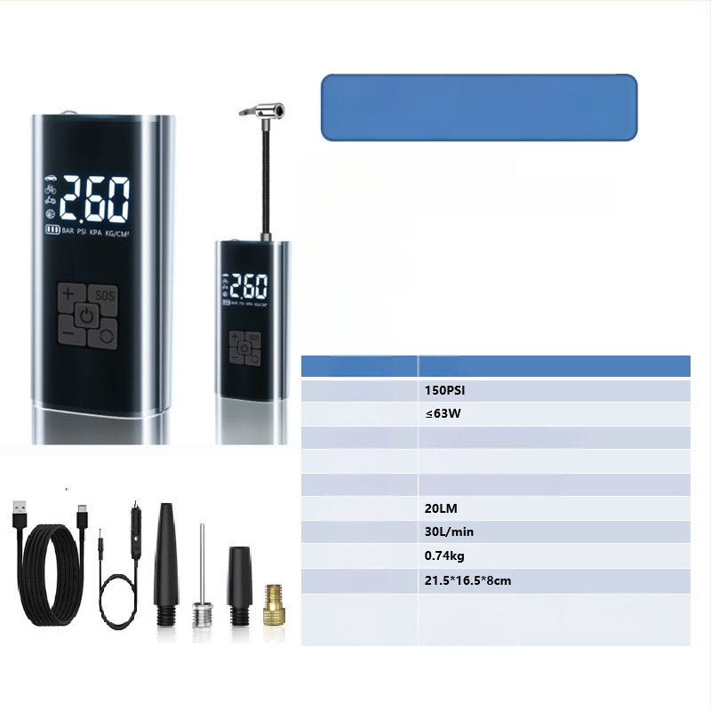 Gudrā bezvadu gaisa pumpa automašīnai ar digitālo displeju, automātiskais ieslēgšanas un izslēgšanas režīms, paredzēta auto un motocikliem, 7.4–12V, 120W, 3 m vads, 25 L/min