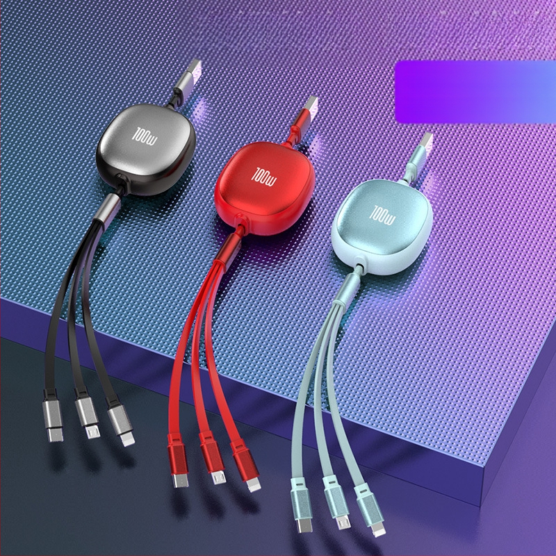 Αναδιπλούμενο καλώδιο USB 3-σε-1 με αλουμινένιο περίβλημα – 100W γρήγορη φόρτιση, Lightning, Micro USB και Type-C