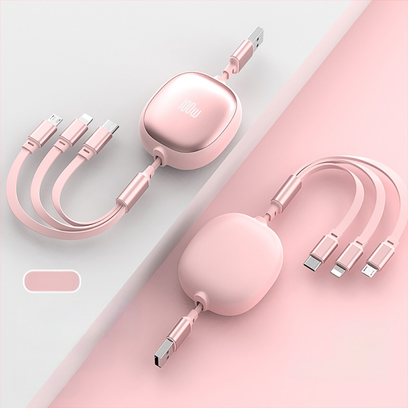 Αναδιπλούμενο καλώδιο USB 3-σε-1 με αλουμινένιο περίβλημα – 100W γρήγορη φόρτιση, Lightning, Micro USB και Type-C