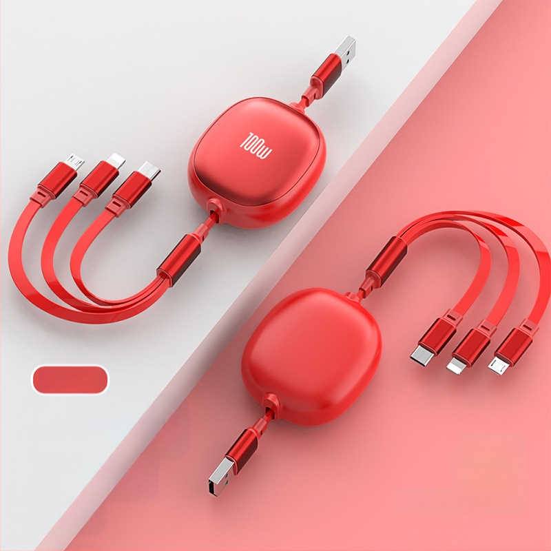 Αναδιπλούμενο καλώδιο USB 3-σε-1 με αλουμινένιο περίβλημα – 100W γρήγορη φόρτιση, Lightning, Micro USB και Type-C