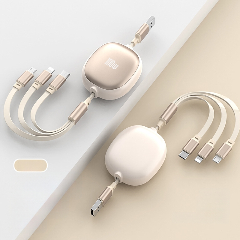 Αναδιπλούμενο καλώδιο USB 3-σε-1 με αλουμινένιο περίβλημα – 100W γρήγορη φόρτιση, Lightning, Micro USB και Type-C