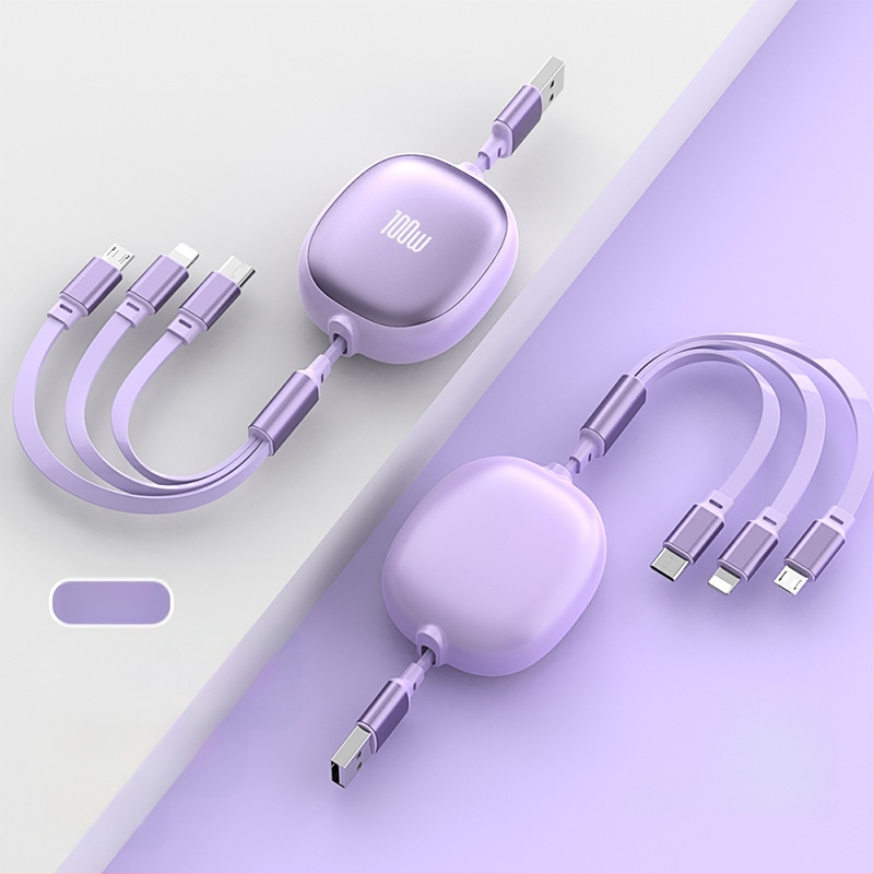 Αναδιπλούμενο καλώδιο USB 3-σε-1 με αλουμινένιο περίβλημα – 100W γρήγορη φόρτιση, Lightning, Micro USB και Type-C