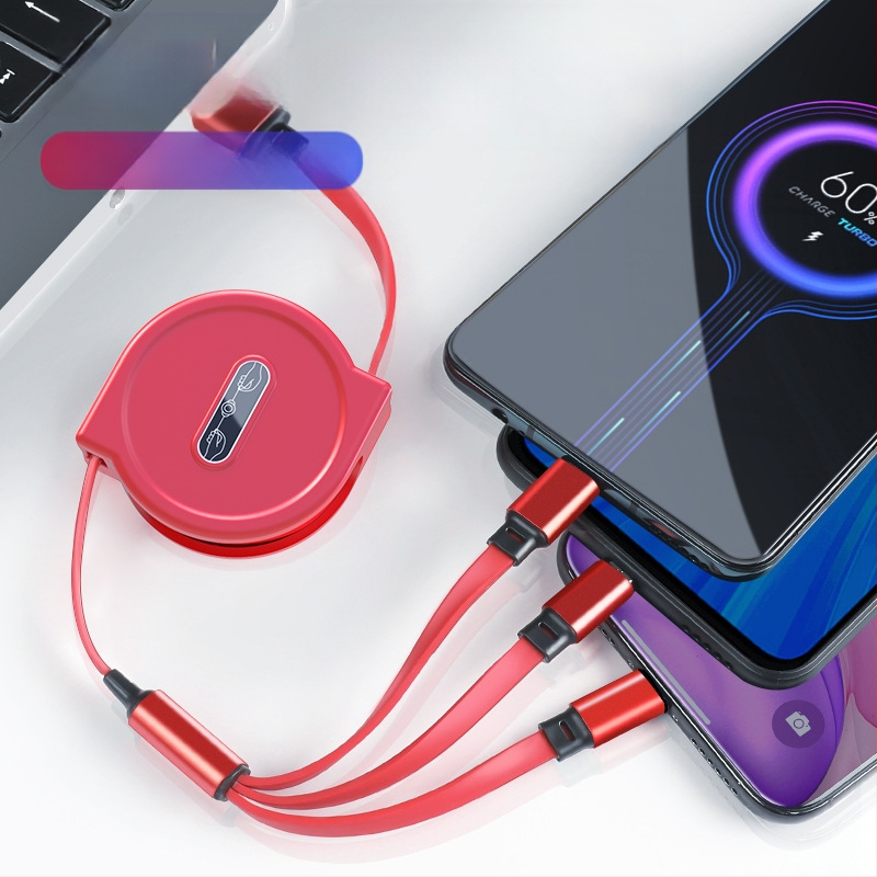 Αναδιπλούμενο καλώδιο ταχείας φόρτισης 3 σε 1: Lightning, Micro USB και USB-C; PC+ABS σώμα; μέγιστη ισχύς 10W; δώρο με λογότυπο