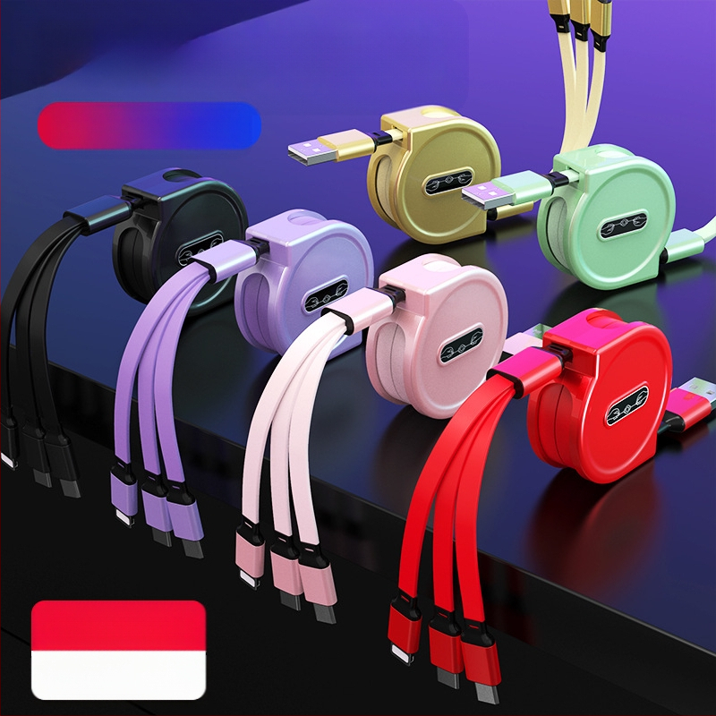 Αναδιπλούμενο καλώδιο ταχείας φόρτισης 3 σε 1: Lightning, Micro USB και USB-C; PC+ABS σώμα; μέγιστη ισχύς 10W; δώρο με λογότυπο