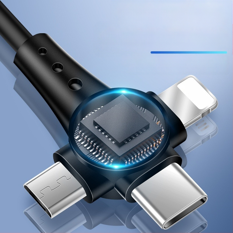 Καλώδιο 3-σε-1 δεδομένων και γρήγορης φόρτισης με Lightning, Micro USB και USB-C, μήκος 1,5 μ., τρία βύσματα, μέγιστη ισχύς 120 W, υλικό TPE