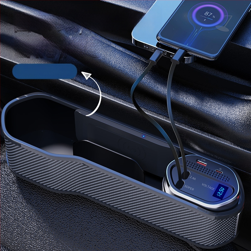 Θήκη αποθήκευσης στο κενό ανάμεσα στα καθίσματα αυτοκινήτου με ασύρματη φόρτιση, τηλεσκοπικό καλώδιο και ψηφιακή οθόνη