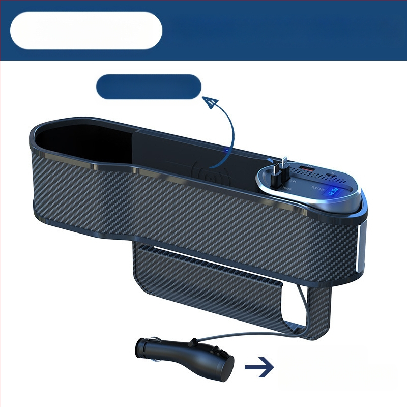 Θήκη αποθήκευσης στο κενό ανάμεσα στα καθίσματα αυτοκινήτου με ασύρματη φόρτιση, τηλεσκοπικό καλώδιο και ψηφιακή οθόνη