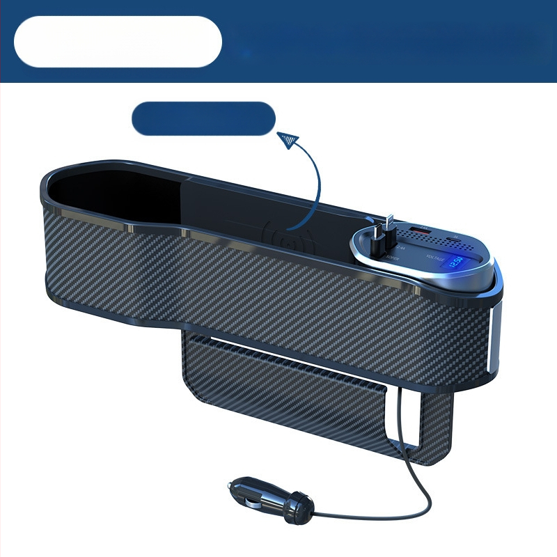 Θήκη αποθήκευσης στο κενό ανάμεσα στα καθίσματα αυτοκινήτου με ασύρματη φόρτιση, τηλεσκοπικό καλώδιο και ψηφιακή οθόνη