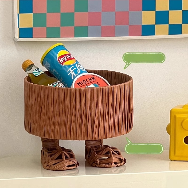 Κάδος αποθήκευσης από συνθετικό ράταν, χειροποίητος, χαριτωμένο στυλ κινουμένων σχεδίων, επιτραπέζιο πιάτο φρούτων και οργανωτής σνακ για το σαλόνι